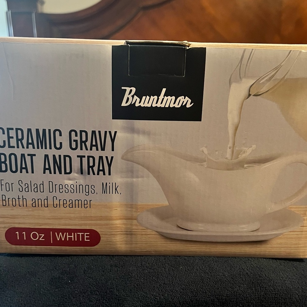 White Ceramic Gravy Boat and Tray